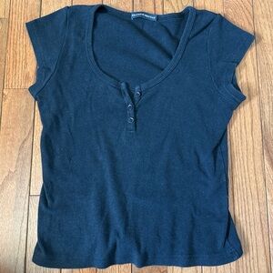 Brandy Melville Navy Zelly Short Sleeve Henley Top